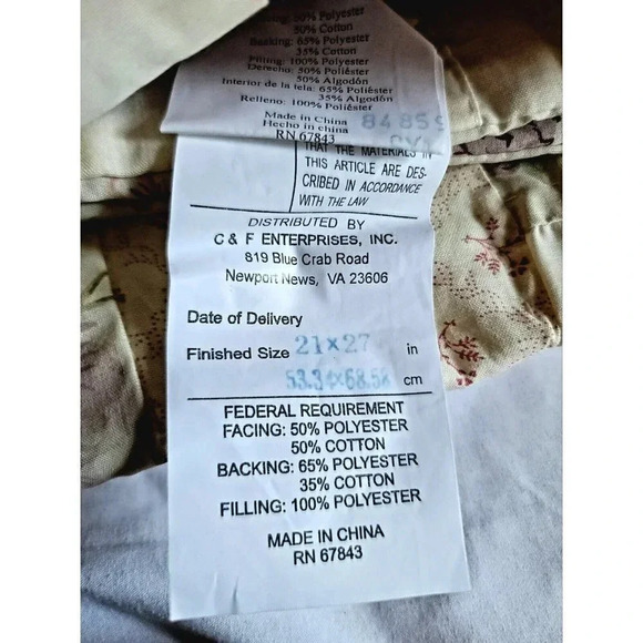 C&F Enterprises Quilt Handcrafted standard Sham hummingbird 21x27 set 2 - Picture 4 of 8